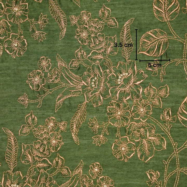 Shadia Jaal on Leaf Green Munga Silk Embroidered Fabric