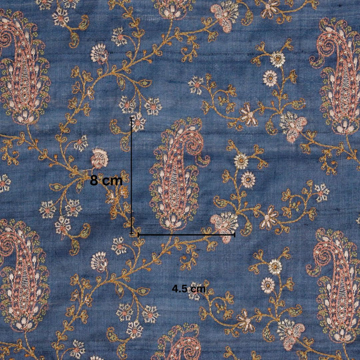 Alpana Jaal On Light Blue Tussar Silk Embroidered Fabric