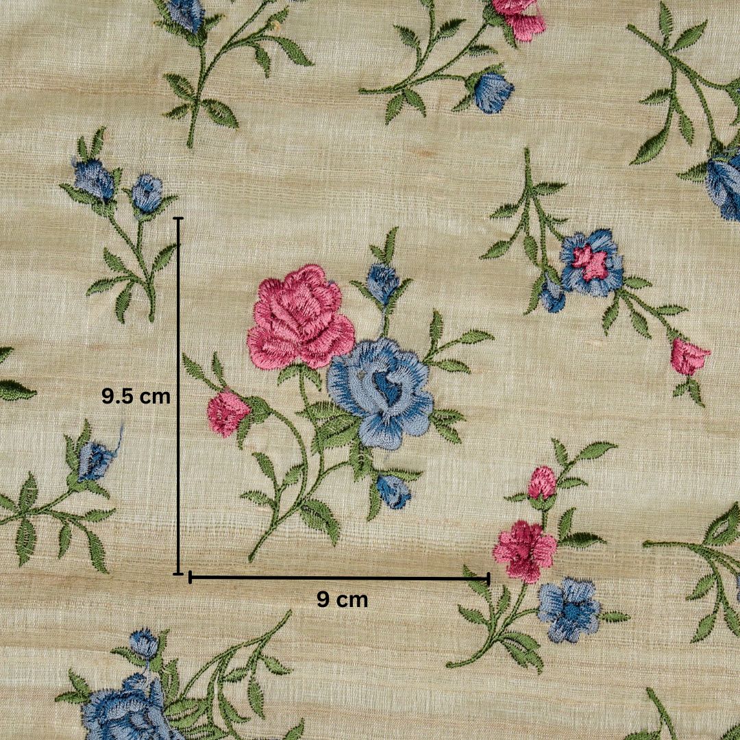 Floral Buta in dense setting On Natural/Blue Tussar Silk