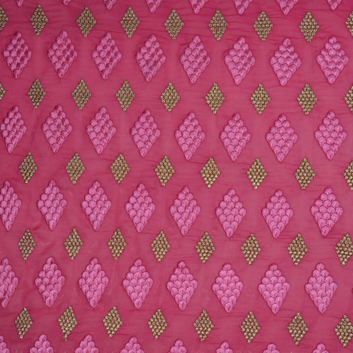 Afana Buta on Fuxia Semi Georgette Embroidered Fabric