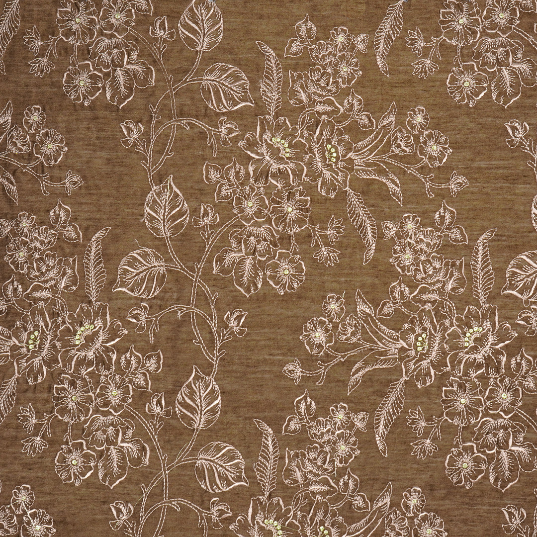 Shadia Jaal on Brown Munga Silk Embroidered Fabric