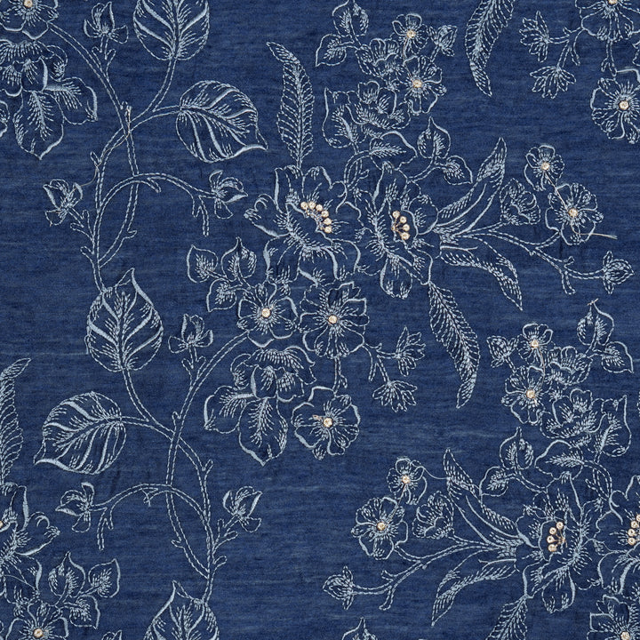 Shadia Jaal on Navy Blue Munga Silk Embroidered Fabric