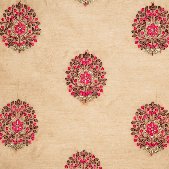 Taaliah Buta on Natural/Fuxia Munga Silk Embroidered Fabric