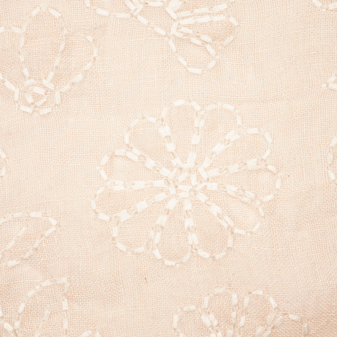 Adrija Floral Jaal on Powder Pink Gauged Linen Embroidered Fabric