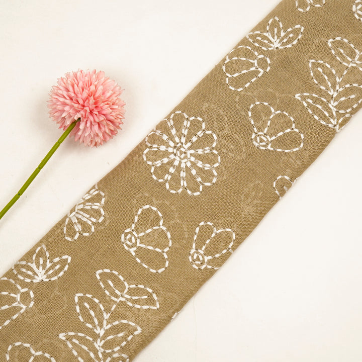 Adrija Floral Jaal on Mouse Gauged Linen Embroidered Fabric