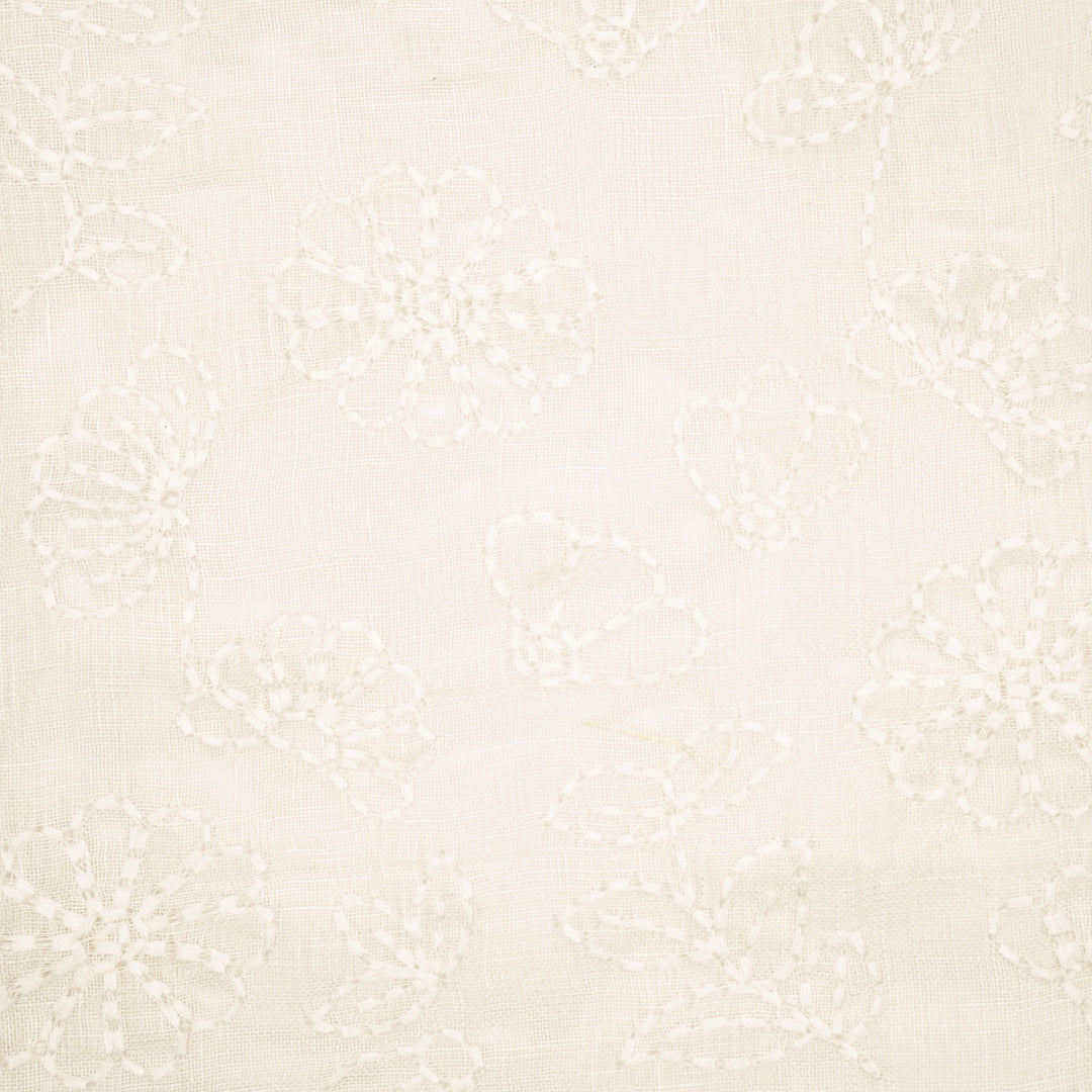 Adrija Floral Jaal on Ivory Gauged Linen Embroidered Fabric