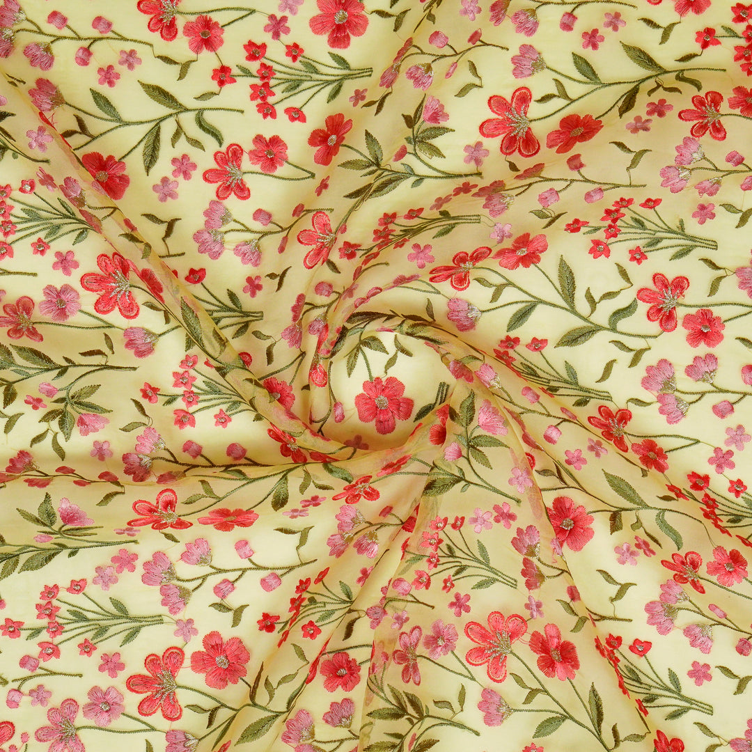 Flavina Jaal on Yellow Silk Organza Embroidered Fabric