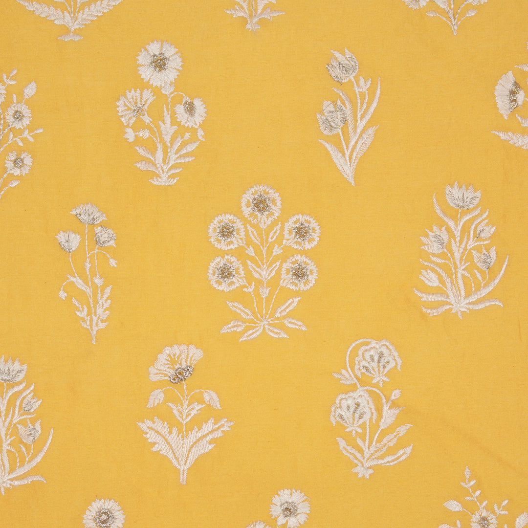 Alaya Floral Buta on Gold Silk Chanderi Embroidered Fabric
