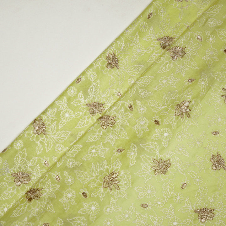 Sreeja Jaal on Chick Yellow Silk Chanderi Embroidered Fabric