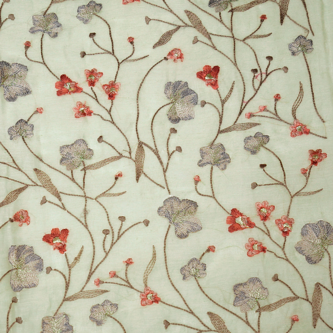 Akshara Jaal on Cream Silk Linen Embroidered Fabric