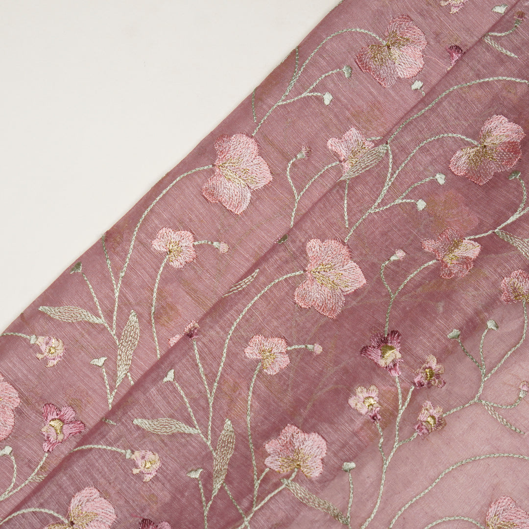 Akshara Jaal on Onion Silk Linen Embroidered Fabric