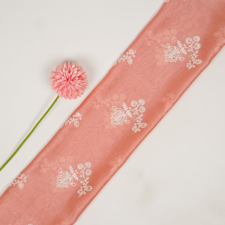 Saarya Buta on Light Peach Silk Chanderi Embroidered Fabric