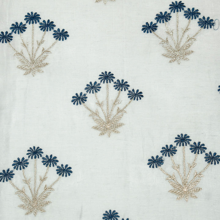 Urmi Buta on Sky Blue Silk Linen Embroidered Fabric