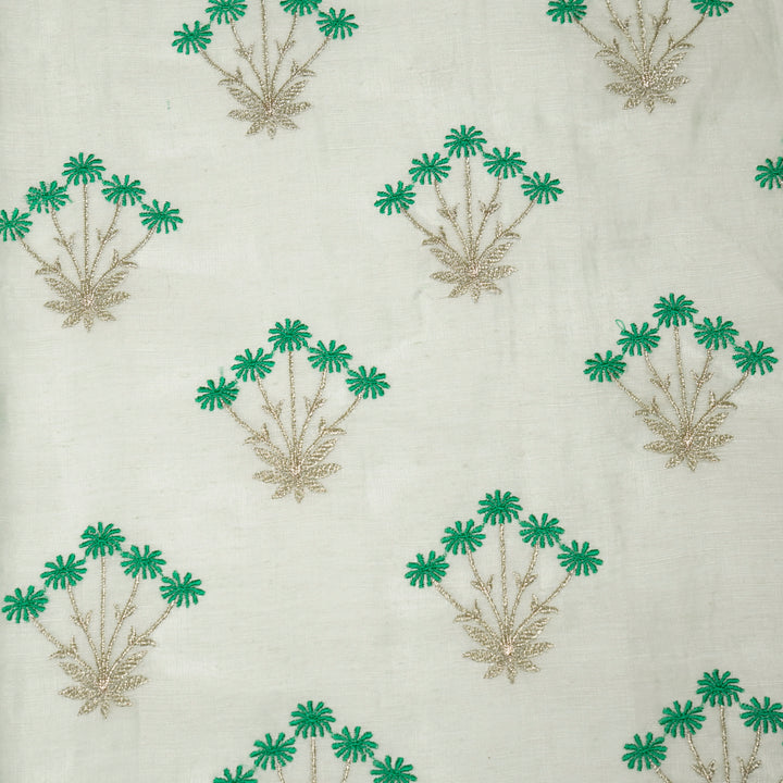 Urmi Buta on Sea Green Silk Linen Embroidered Fabric