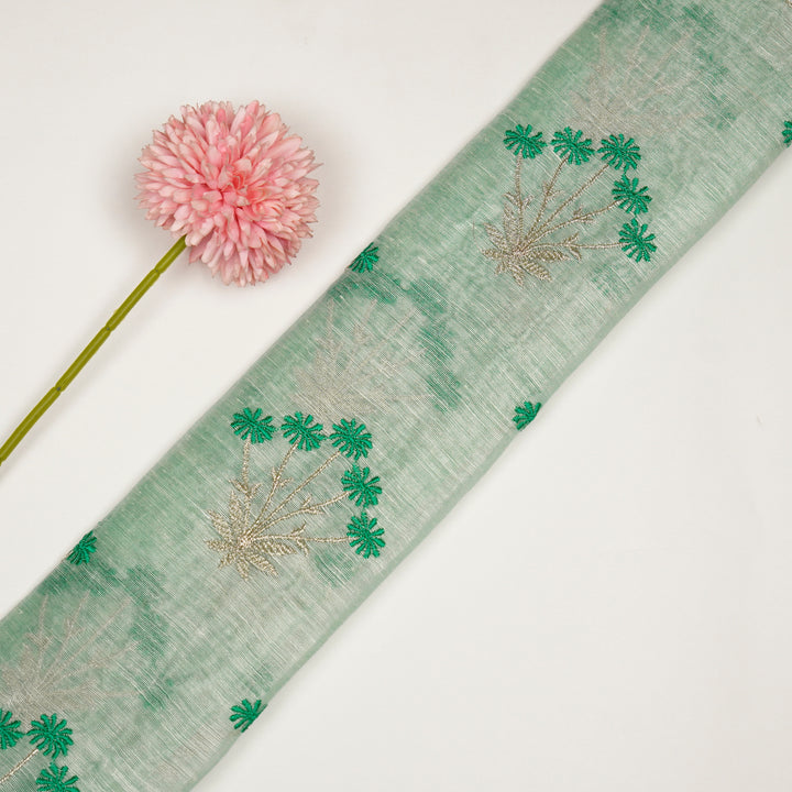 Urmi Buta on Sea Green Silk Linen Embroidered Fabric