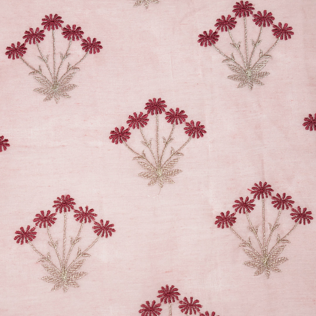 Urmi Buta on Pink Silk Linen Embroidered Fabric