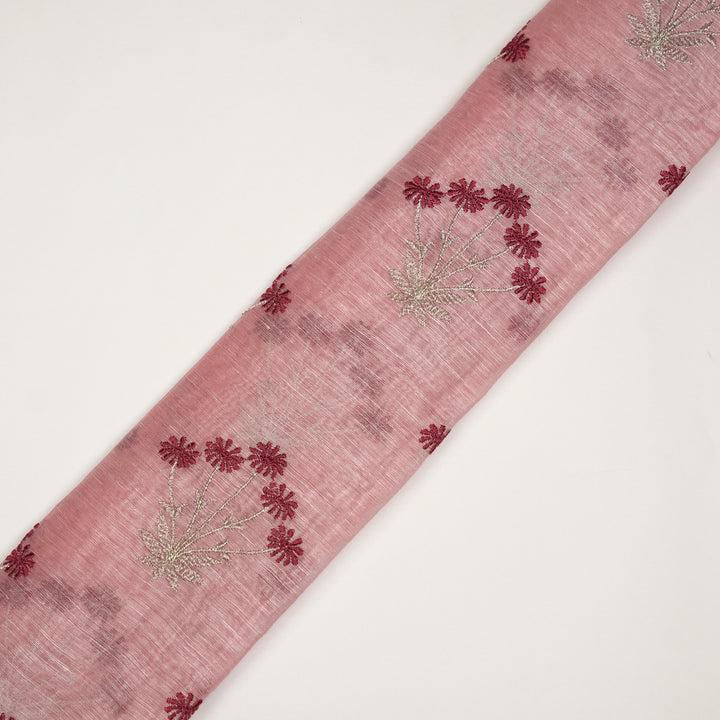 Urmi Buta on Pink Silk Linen Embroidered Fabric