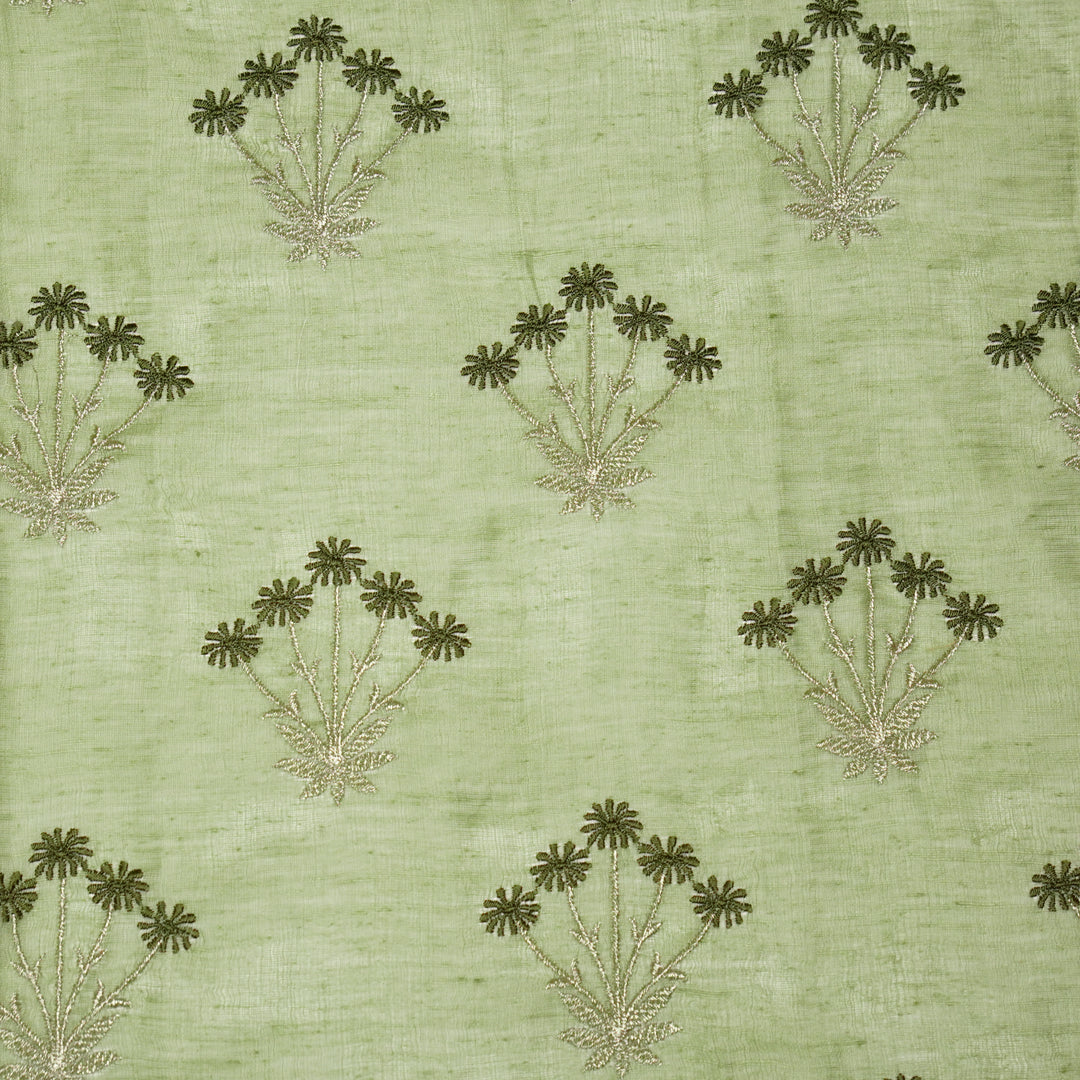 Urmi Buta on Olive Silk Linen Embroidered Fabric