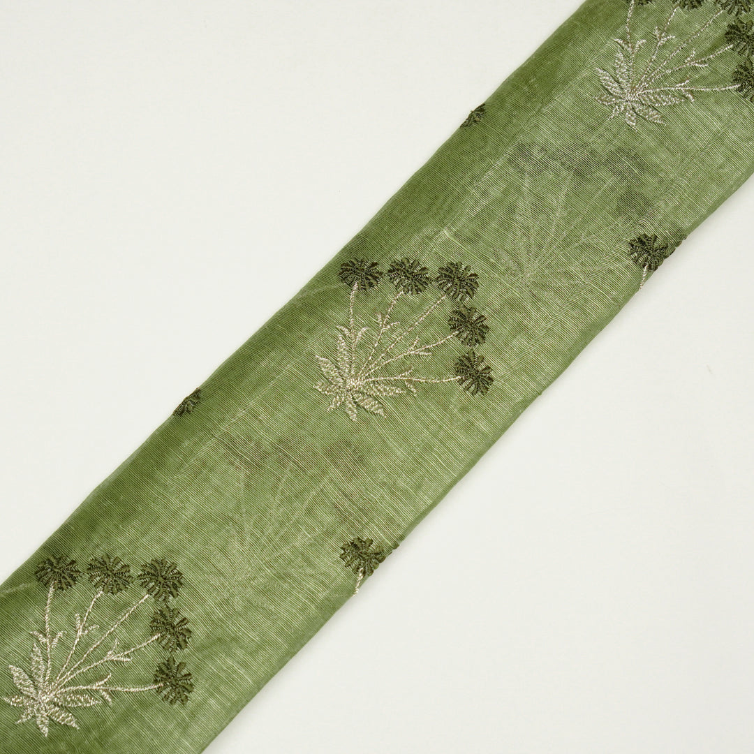 Urmi Buta on Olive Silk Linen Embroidered Fabric