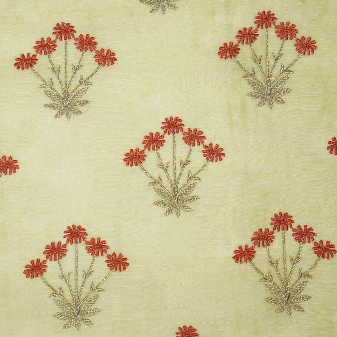 Urmi Buta on Lemon Silk Linen Embroidered Fabric