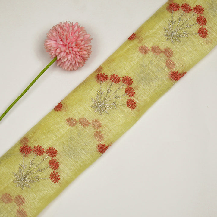 Urmi Buta on Lemon Silk Linen Embroidered Fabric