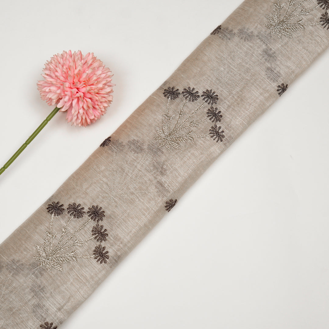 Urmi Buta on Ecru Silk Linen Embroidered Fabric