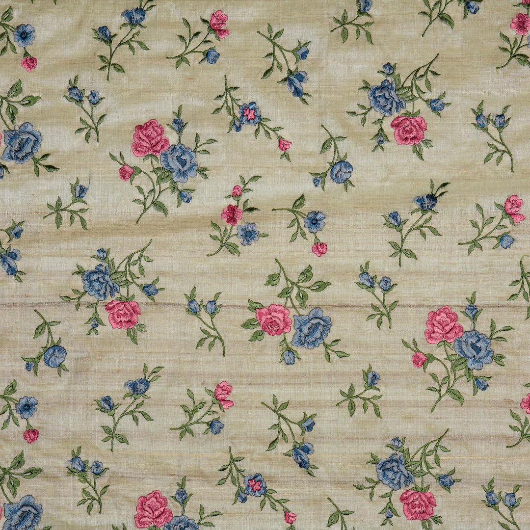 Floral Buta in dense setting On Natural/Blue Tussar Silk