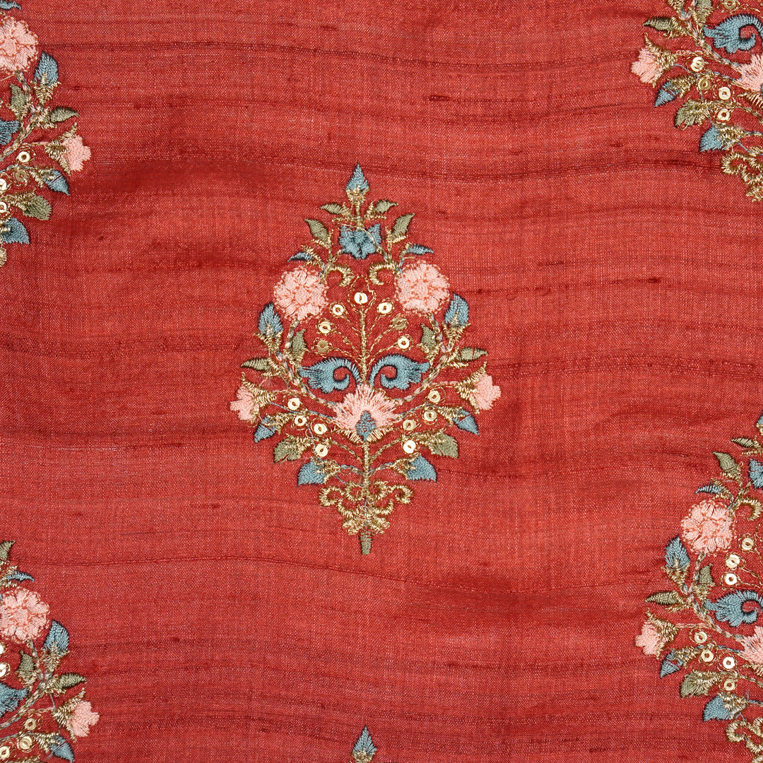 Chaukhamba Buta On Crimson Red Tussar Silk