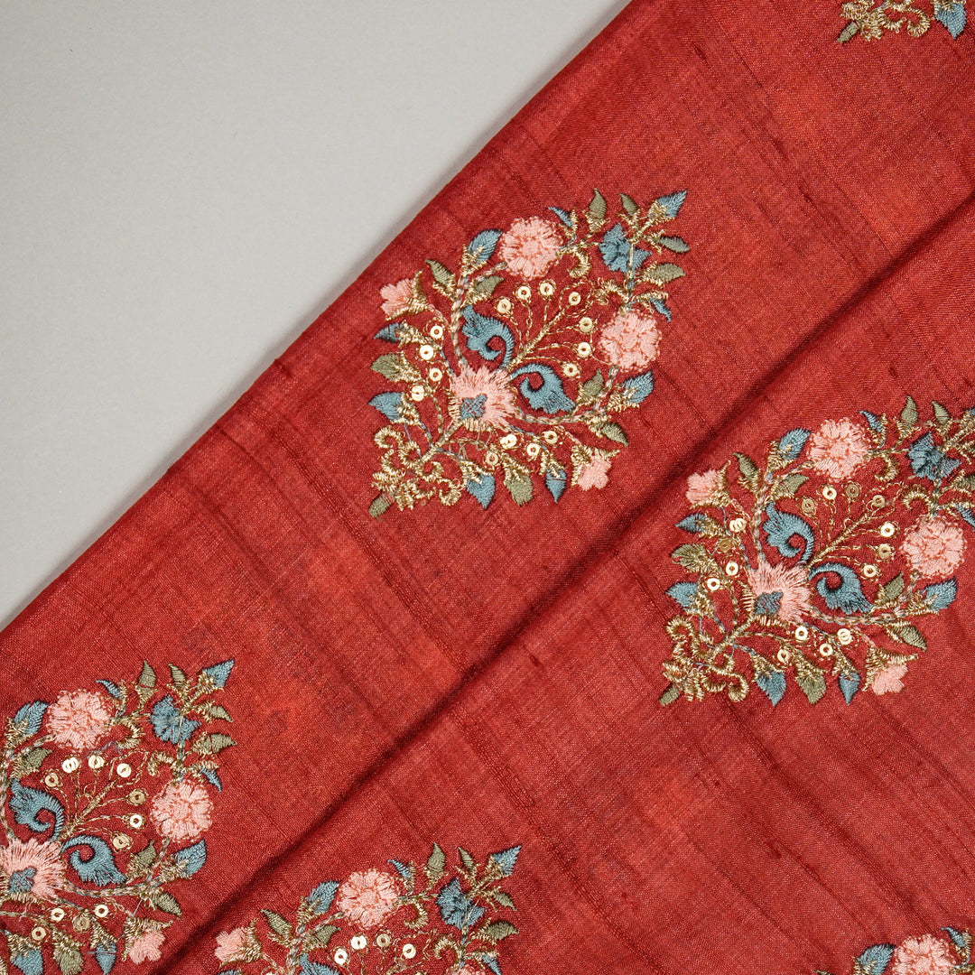 Chaukhamba Buta On Crimson Red Tussar Silk