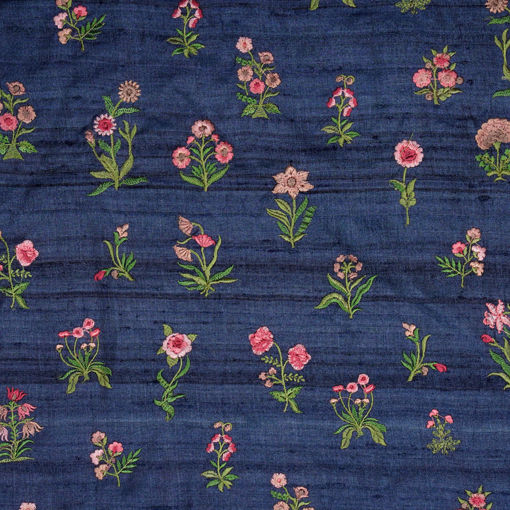 Vasundhara Floral Butas on Navy Blue Tussar Silk