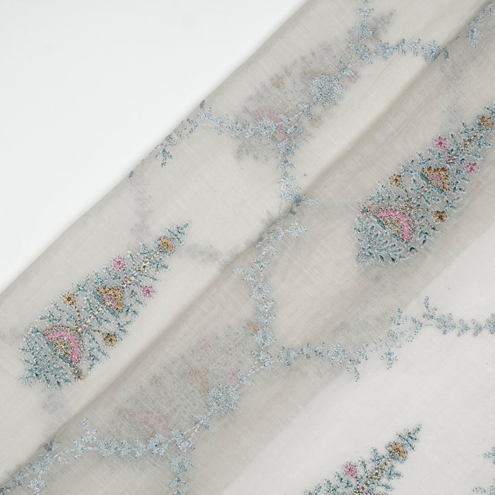Aaboli Jaal on Ecru Cotton Silk Embroidered Fabric