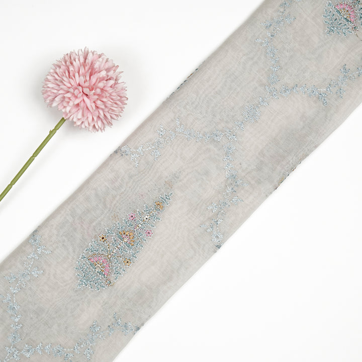 Aaboli Jaal on Ecru Cotton Silk Embroidered Fabric