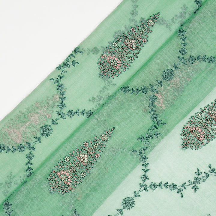 Aaboli Jaal on Sage Green Cotton Silk Embroidered Fabric