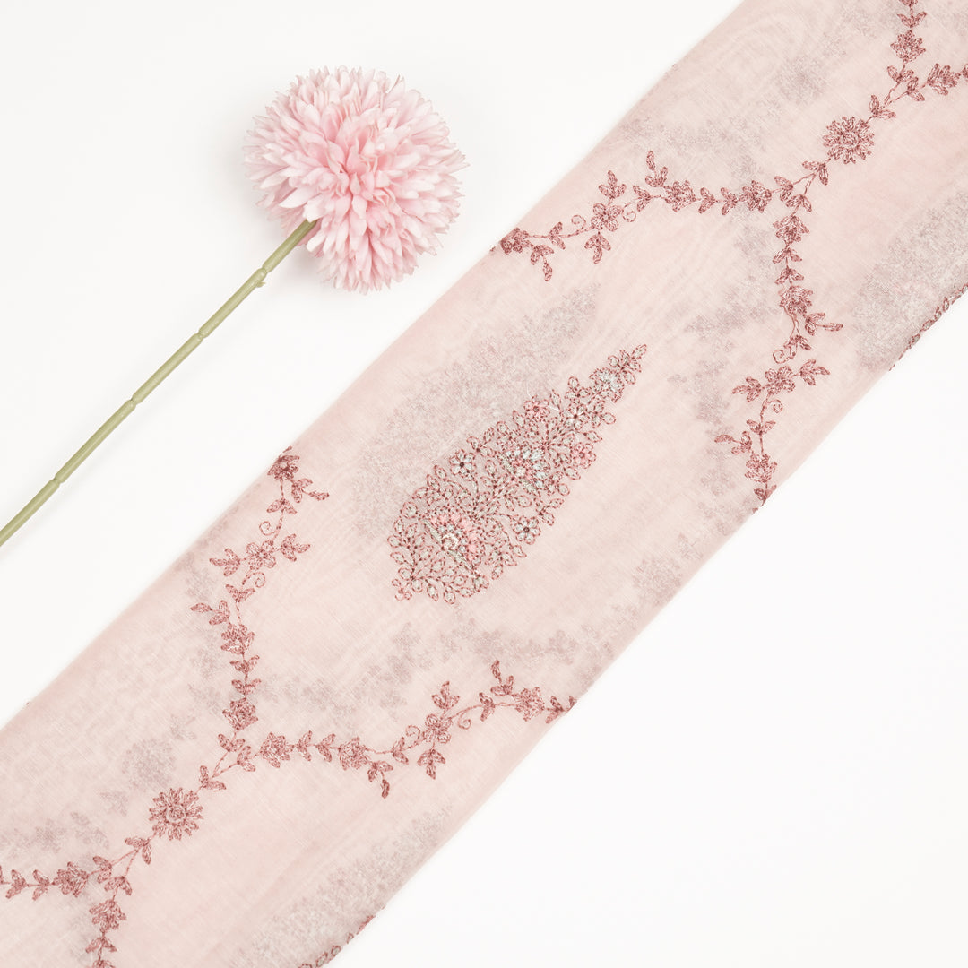 Aaboli Jaal on Light Peach Cotton Silk Embroidered Fabric