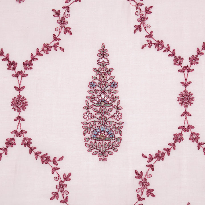 Aaboli Jaal on Baby Pink Cotton Silk Embroidered Fabric