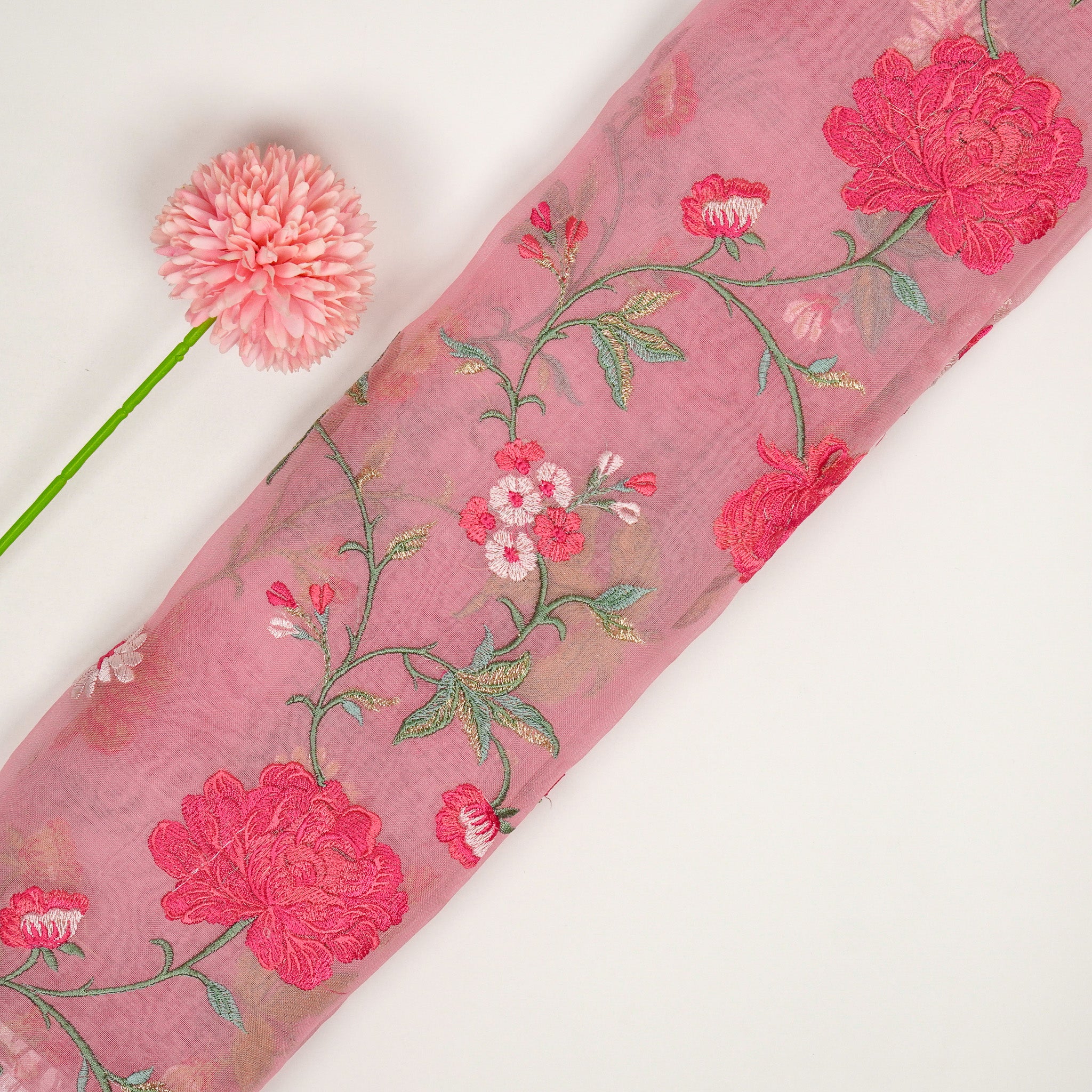 Pink Embroidered Fabric - Fabrizia