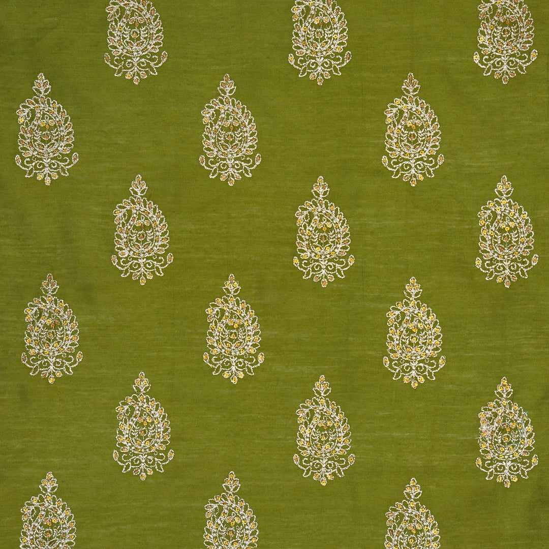 Chaitali Buta on Olive Munga Silk Embroidered Fabric