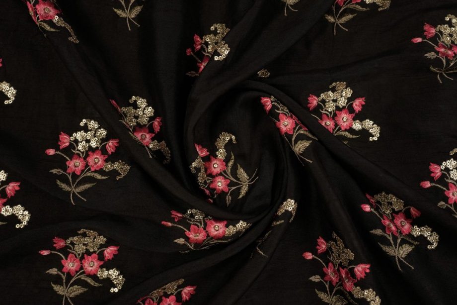 Brinda Embroidered on Black Semi Raw Silk with Sequins
