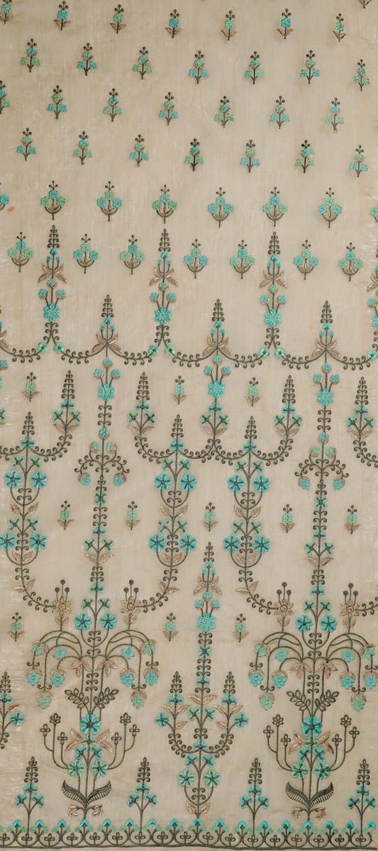 Candela Style Floral Arches on Light Grey Semi Chanderi 54 Inches