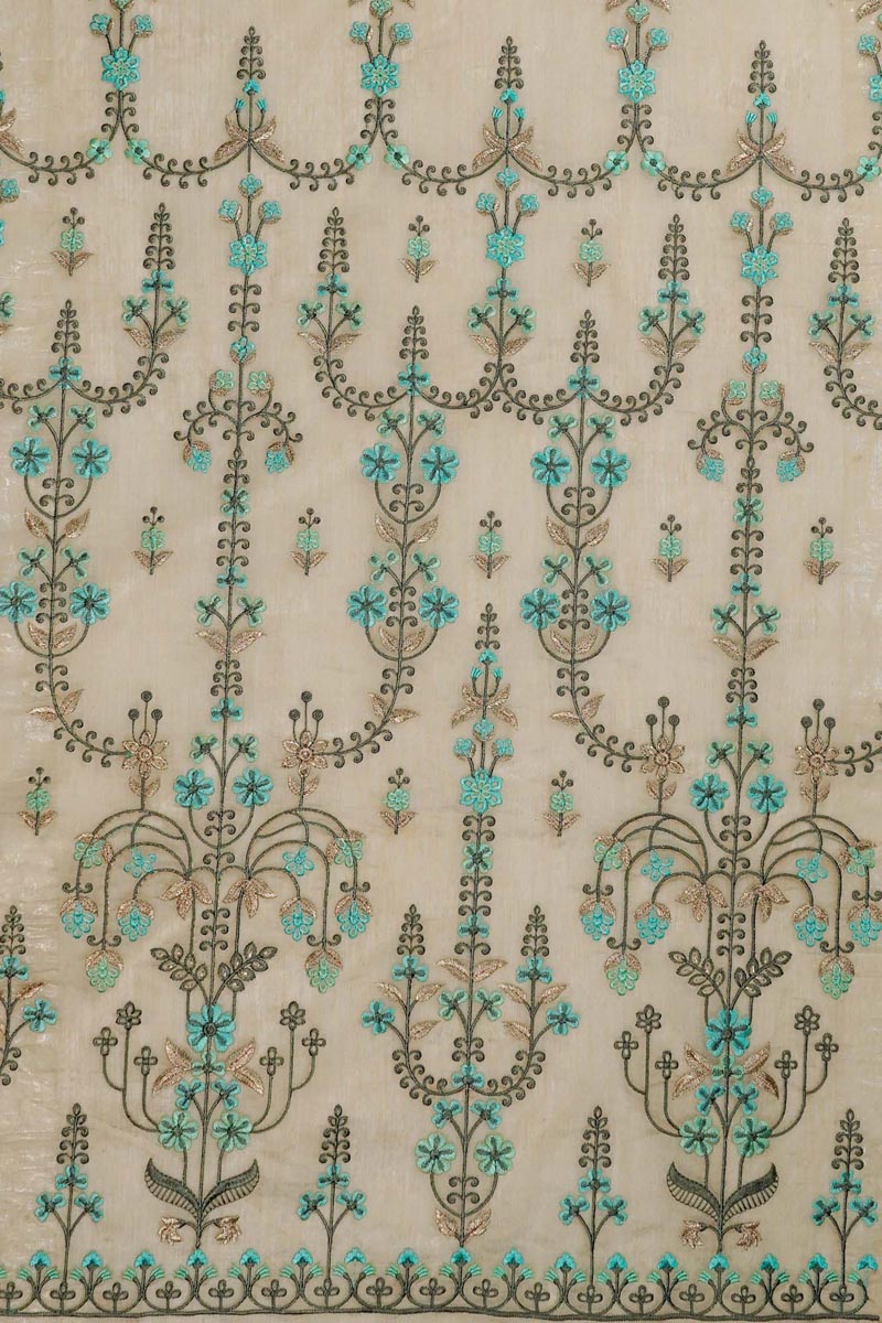 Candela Style Floral Arches on Light Grey Semi Chanderi 54 Inches