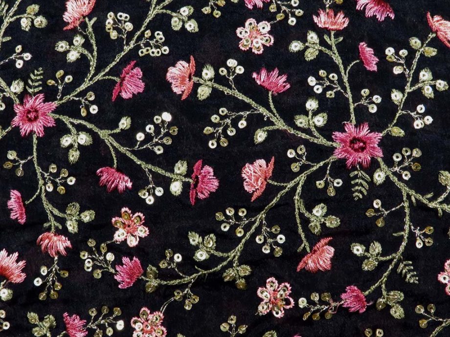 Zeenat Floral Jaal with Sequin Touch On Black Chinon