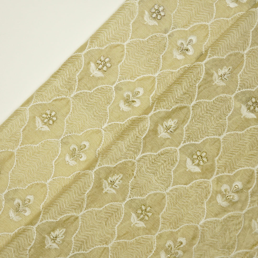 Aabroo Jaal on Beige Semi Raw Silk Embroidered Fabric