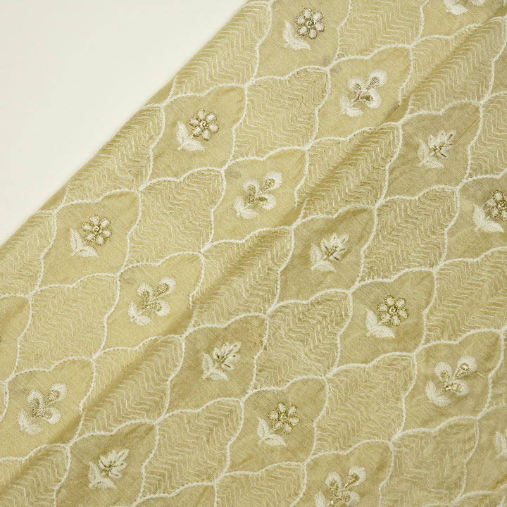 Aabroo Jaal on Beige Semi Raw Silk Embroidered Fabric