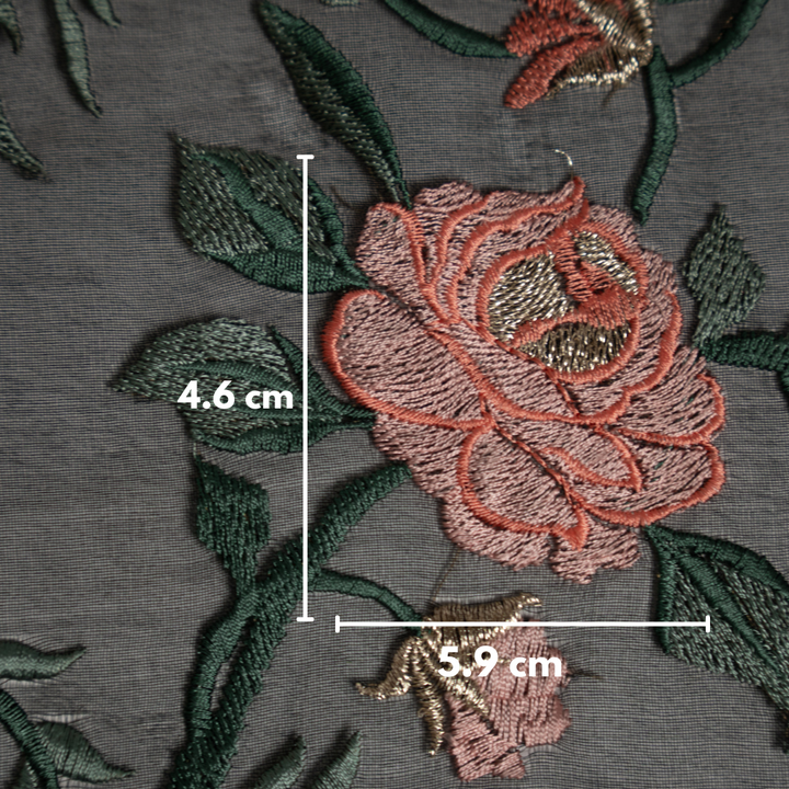 Black Silk Organza Nitara Floral Jaal Embroidered Fabric
