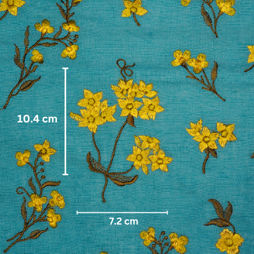 Safiya Buta on Sky/Blue Cotton Linen Embroidered Fabric