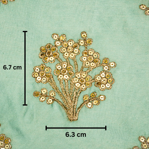 Warda Buta on Aqua Silk Chanderi Embroidered Fabric