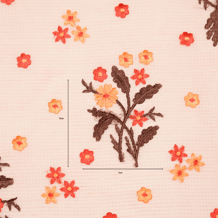 Nainika Buta on Peach Munga Kota Embroidered Fabric