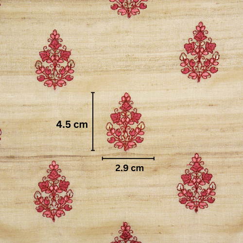 Triveni Buta on Natural/Magenta Tussar Silk Embroidered Fabric