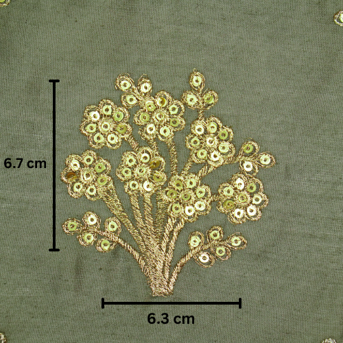 Warda Buta on Dark Mouse Silk Chanderi Embroidered Fabric