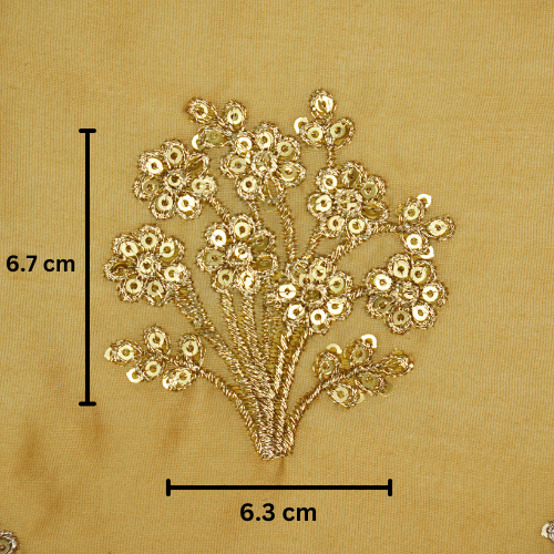 Warda Buta on Gold Silk Chanderi Embroidered Fabric